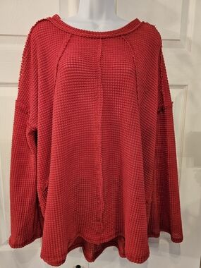 Umgee Red Waffle Knit Scoop Neck Top